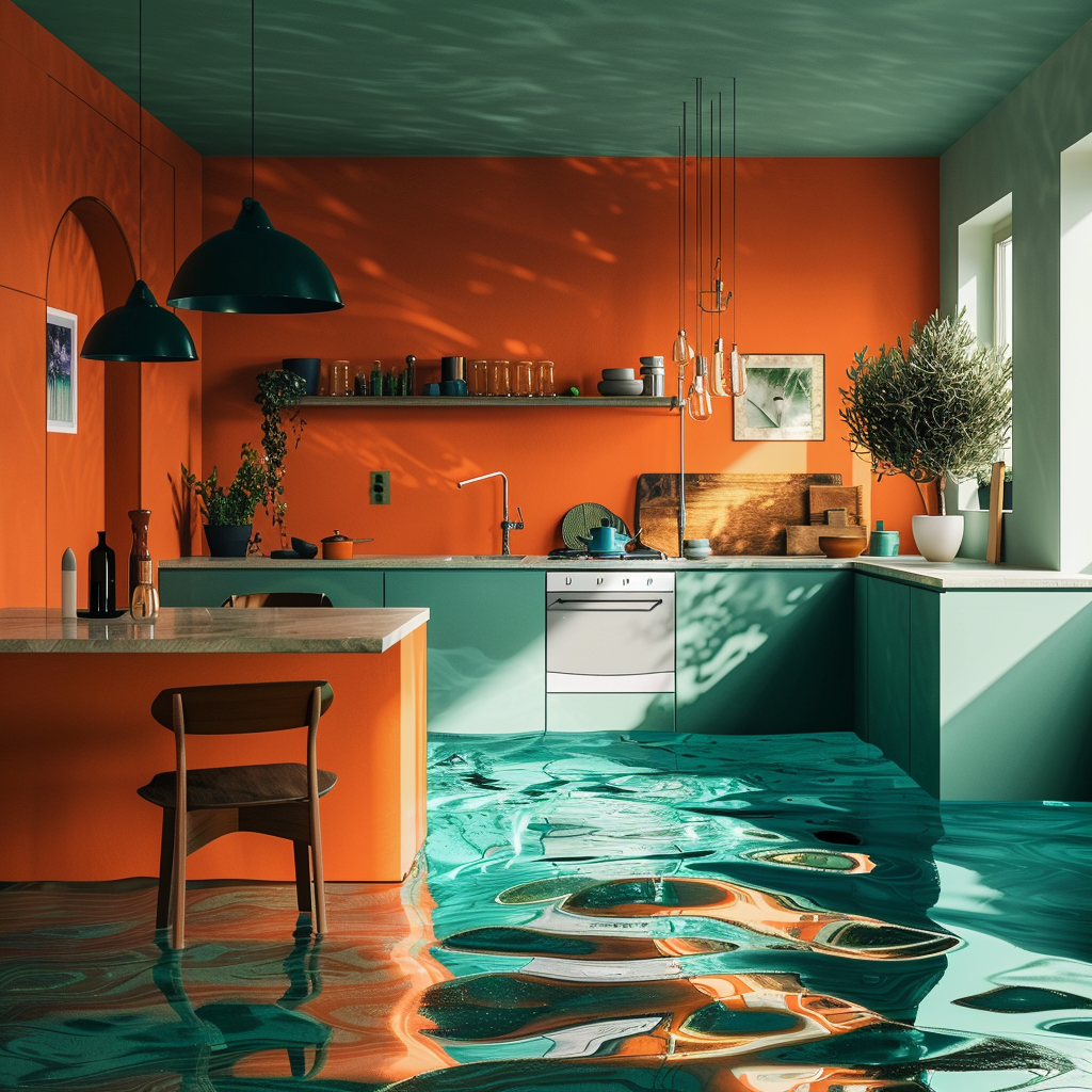 flooded kitchen in need of emergency plumbing services