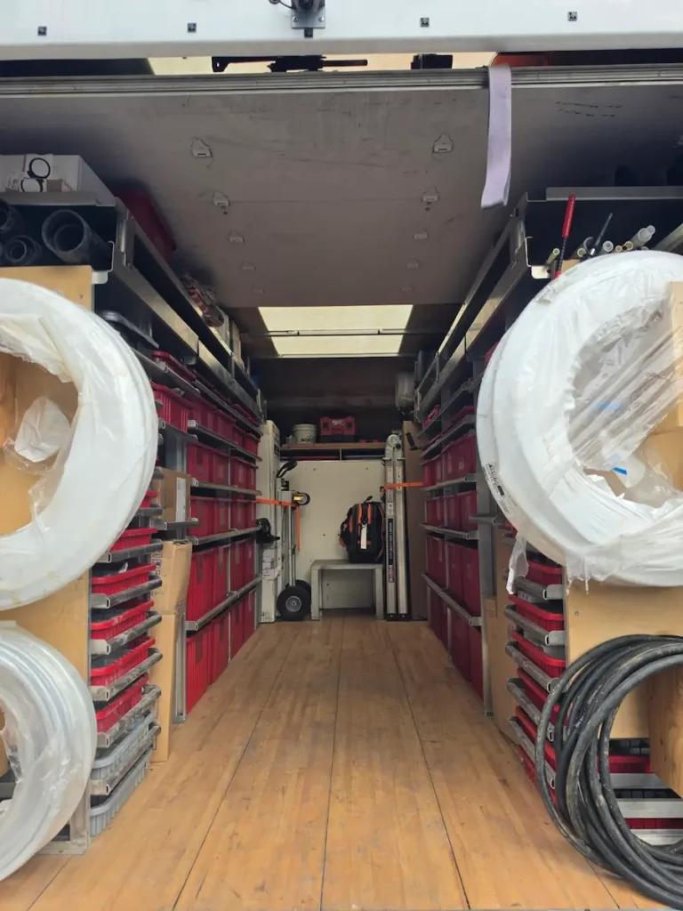 Stocked Da Vinci’s Best Plumbing service truck with plumbing parts and repair materials